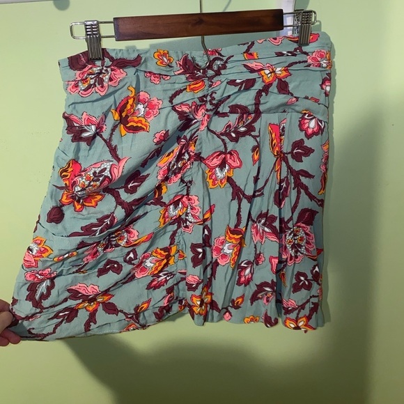 zara draped high waisted sage green floral mini skirt ruffle side zip Large L - Picture 9 of 12